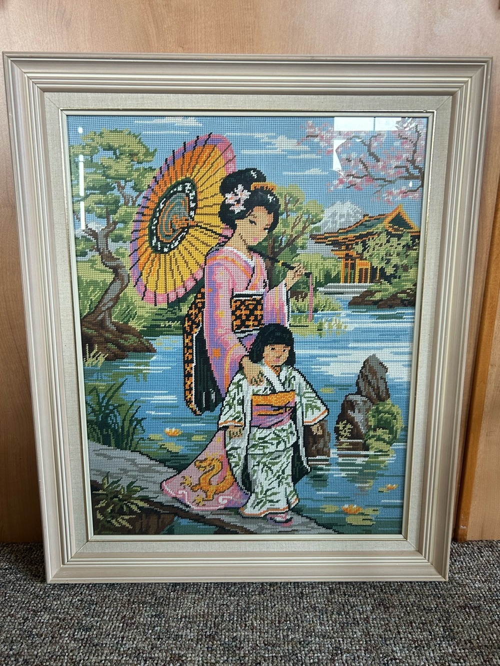 Vintage Framed Japanese Geisha Needlewor – Large Handmade Decor - Picture 12 of 12